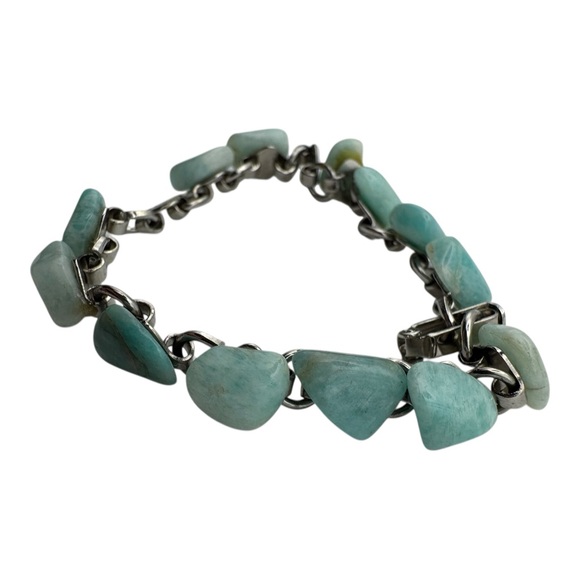 Vintage Amazonite Nugget Bracelet with Silvertone‎ Chain – Natural Blue-Green - Picture 3 of 4